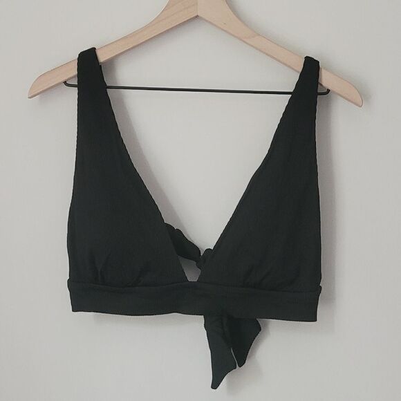 Aerie Triangle Plunge Ribbed Bikini Top in Black Size XXL - Picture 1 of 2